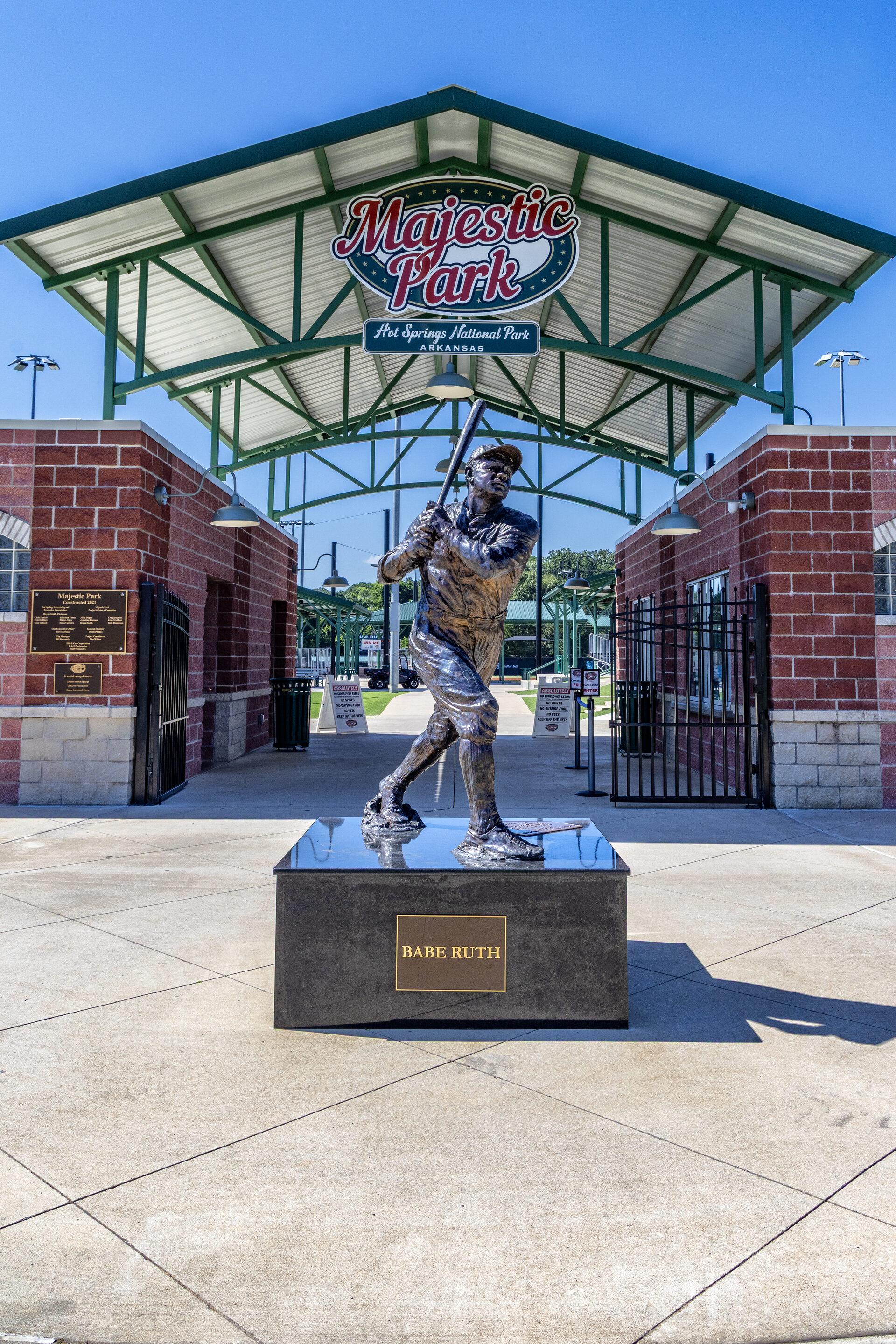 Bronze Babe Ruth Statue at Majestic Park Baseball Complex in Hot Springs